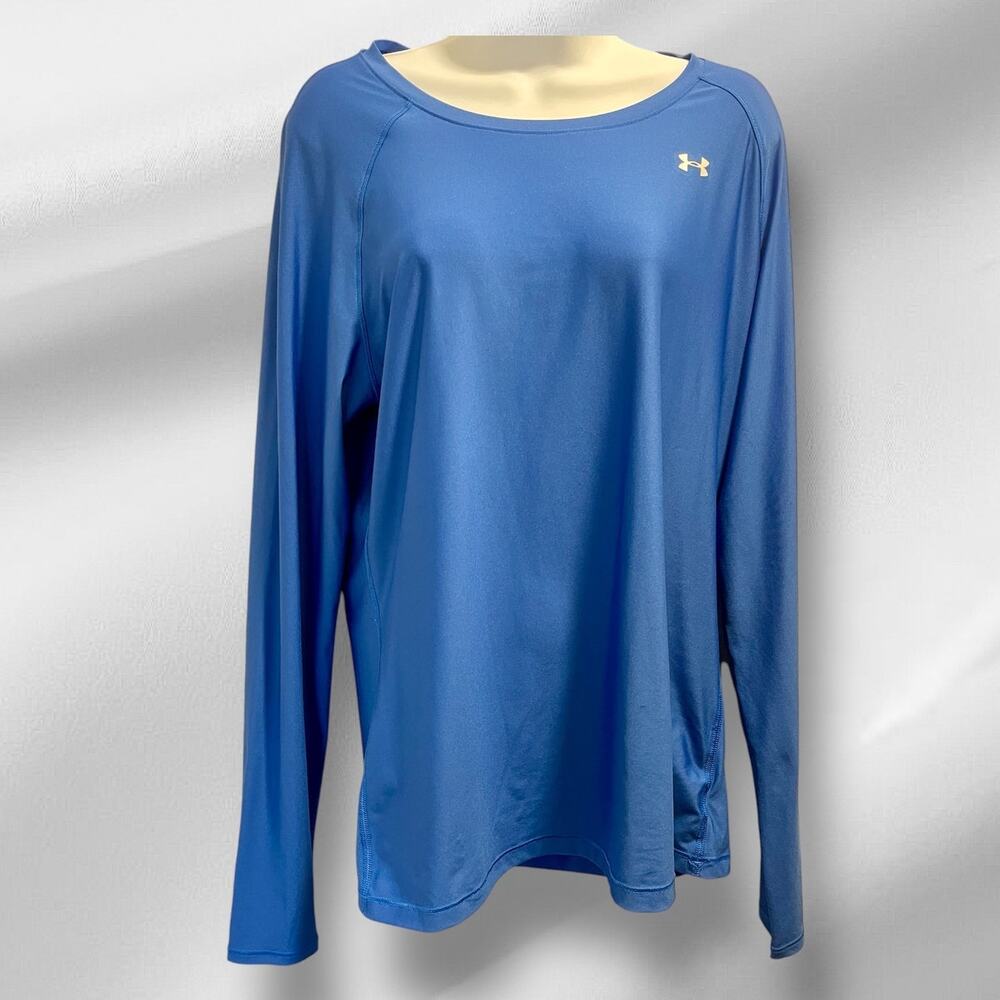 Under Armour HeatGear Fitted Longsleeve Fitted T-Shirt Womens Lg Blue 30#0-R17